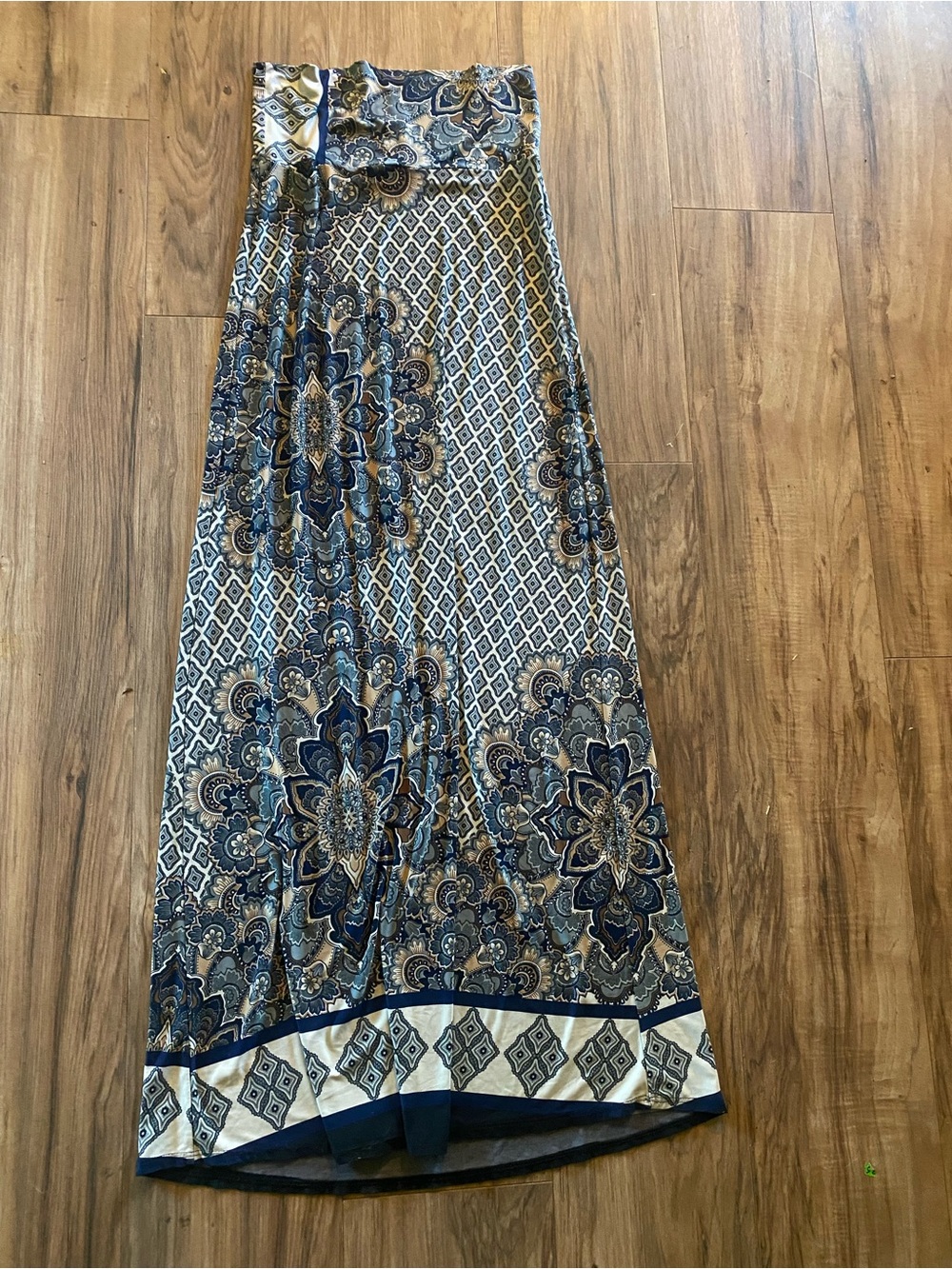 BOHO Blue Multi Floral Maxi Skirt - Elegant Patterned Design
